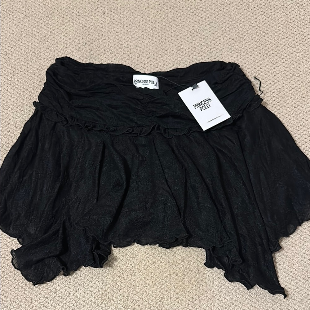 NWT Princess Polly Black Asymmetrical Lace Flowy Mini Skirt